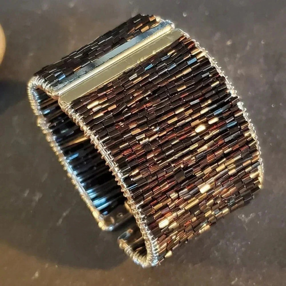 Vintage 90s Y2K Beaded Wire Wrap Detail Cuff Bracelet - Picture 1 of 13